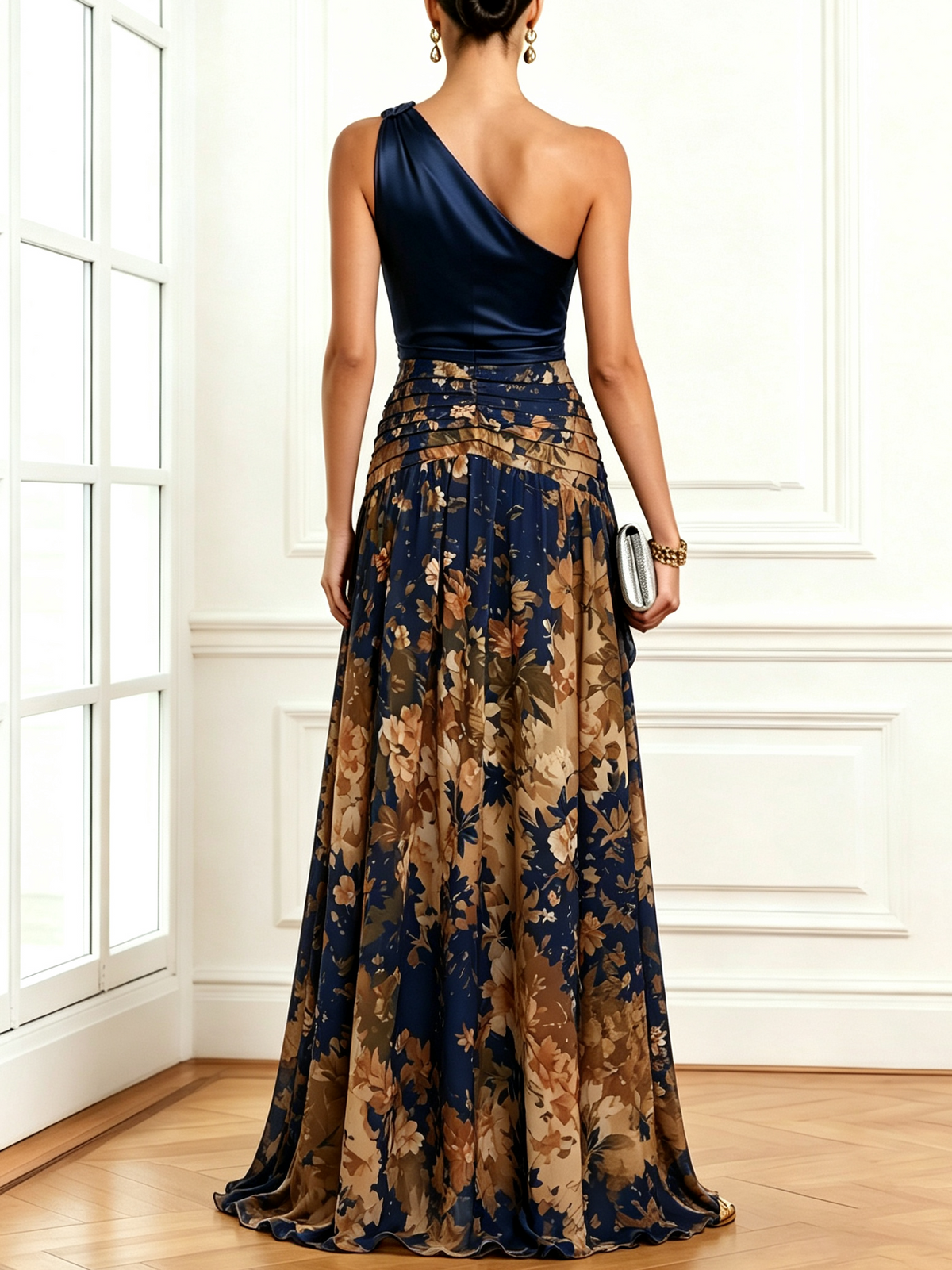 Olina | Vintage One-Shoulder Kink Patchwork Split Dress