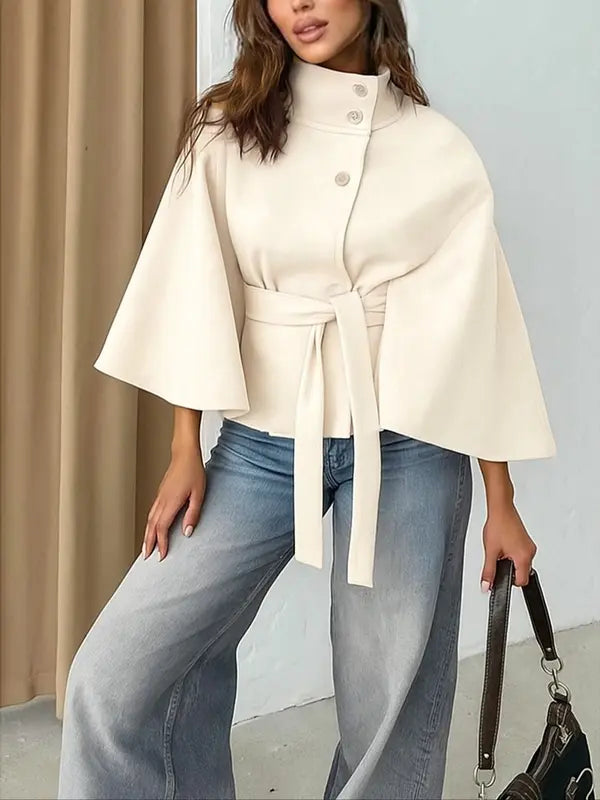 THELMAT - Front Buckle Belted Wool Cape