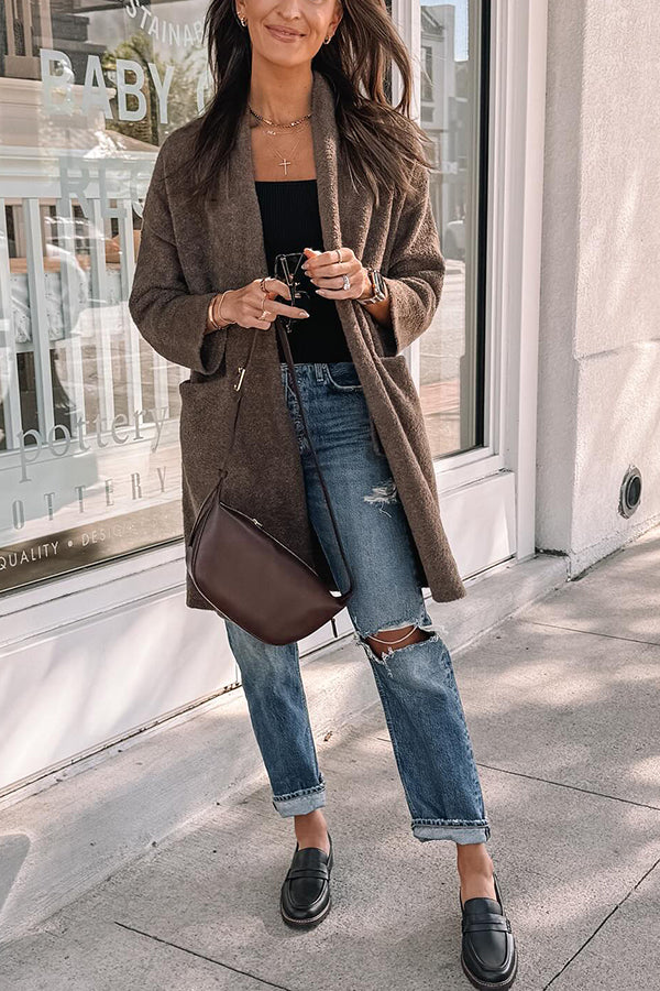 Large pocket loose simple cardigan