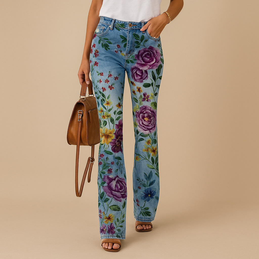 Yara Women's Floral Print Flared Jeans