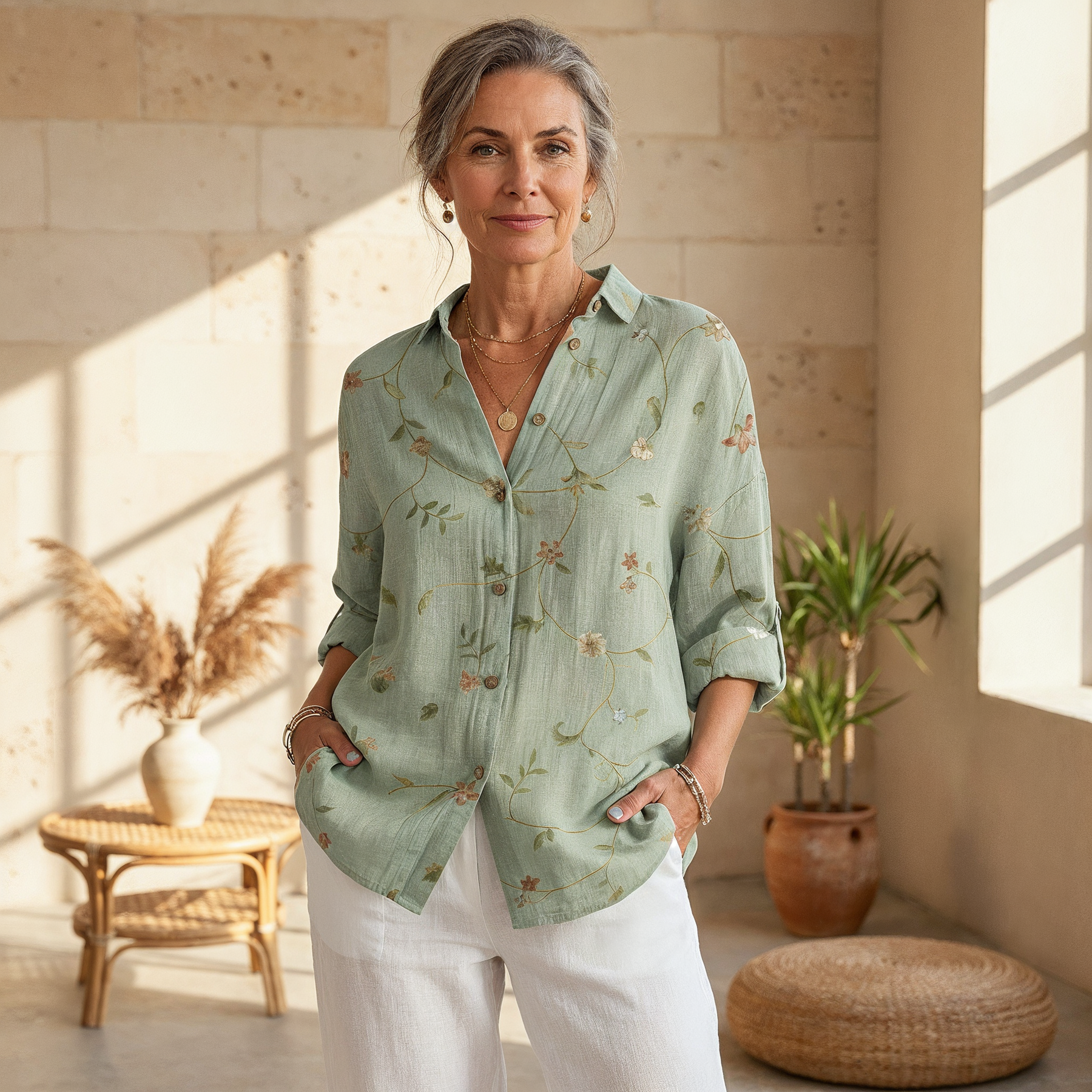 Roseline - Printed Button-Up Shirt