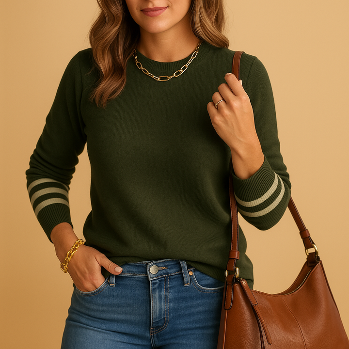 Yara Striped Sleeve Knitted Sweater for Women
