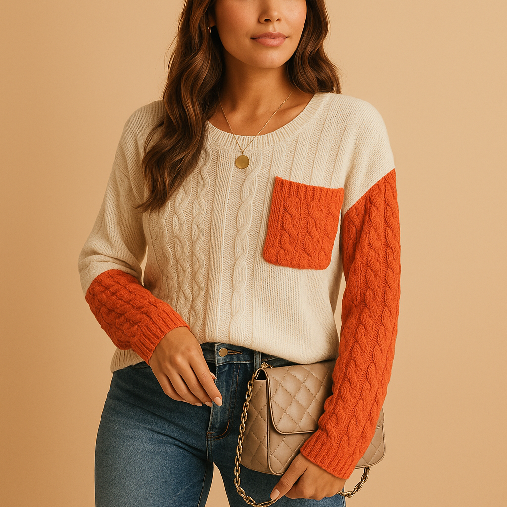 Yara Women's Cable Knit Sweater with Pocket Detail