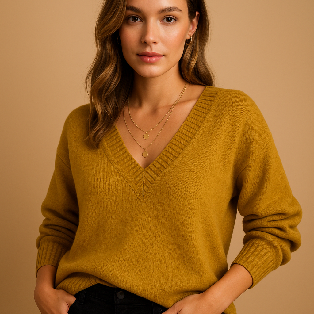 Milou Women's Casual Fit V-Neck Knitted Sweater