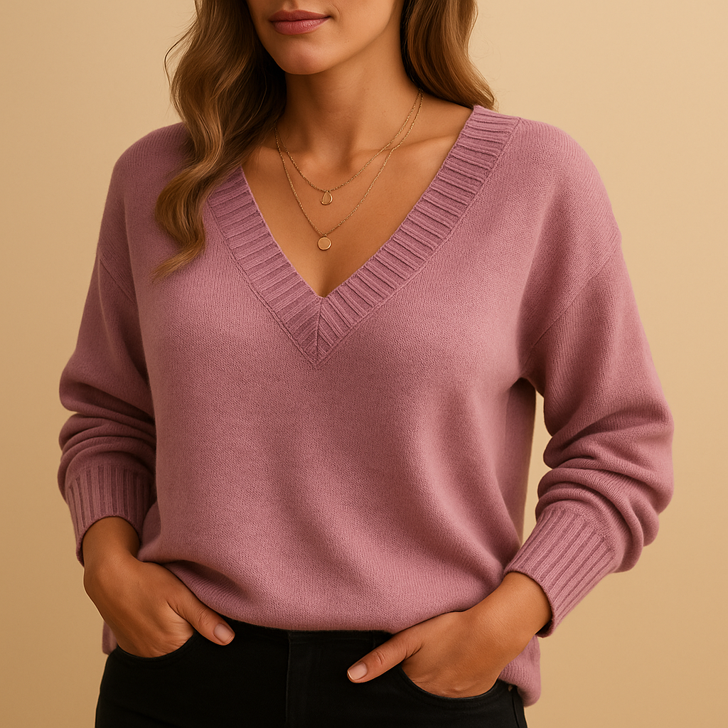 Milou Women's Casual Fit V-Neck Knitted Sweater