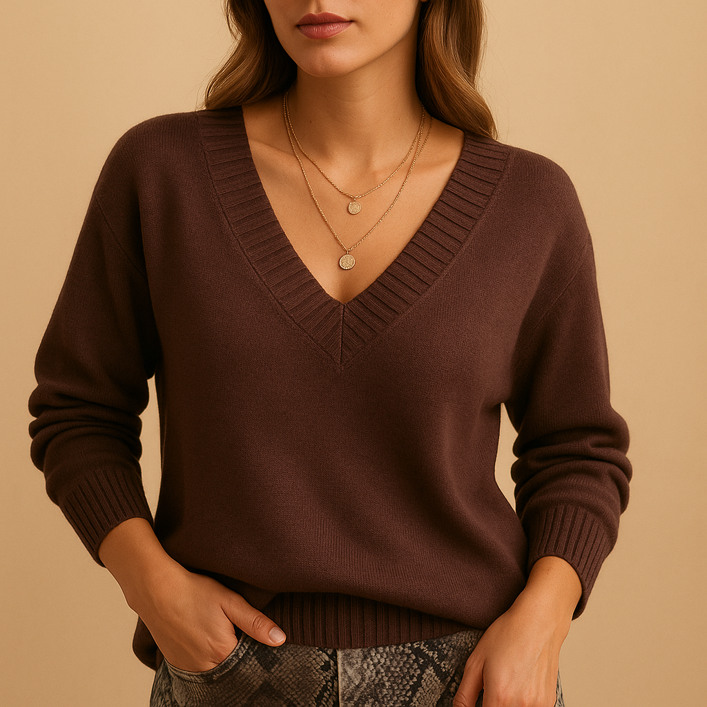 Milou Women's Casual Fit V-Neck Knitted Sweater
