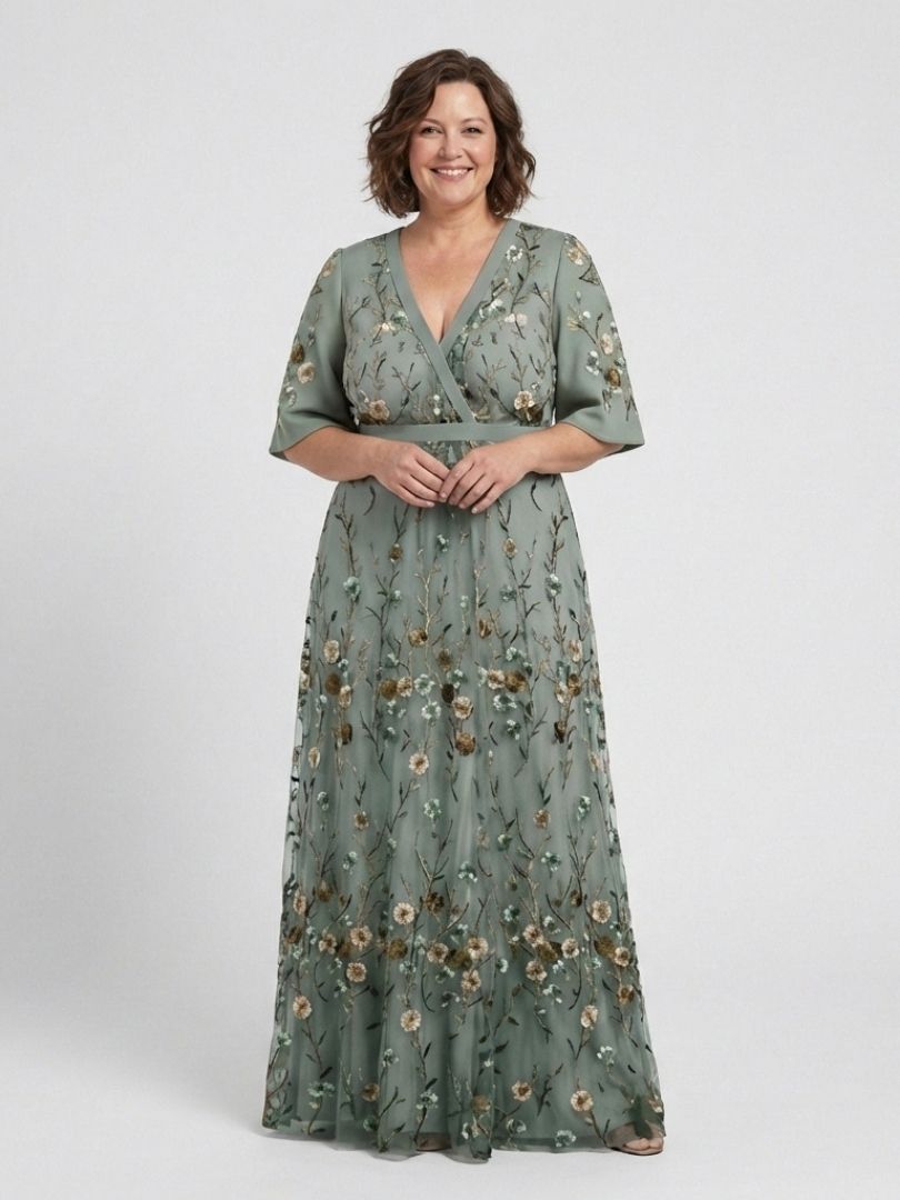 Evadne™ - Floral V Neck Short Sleeve Maxi Dress