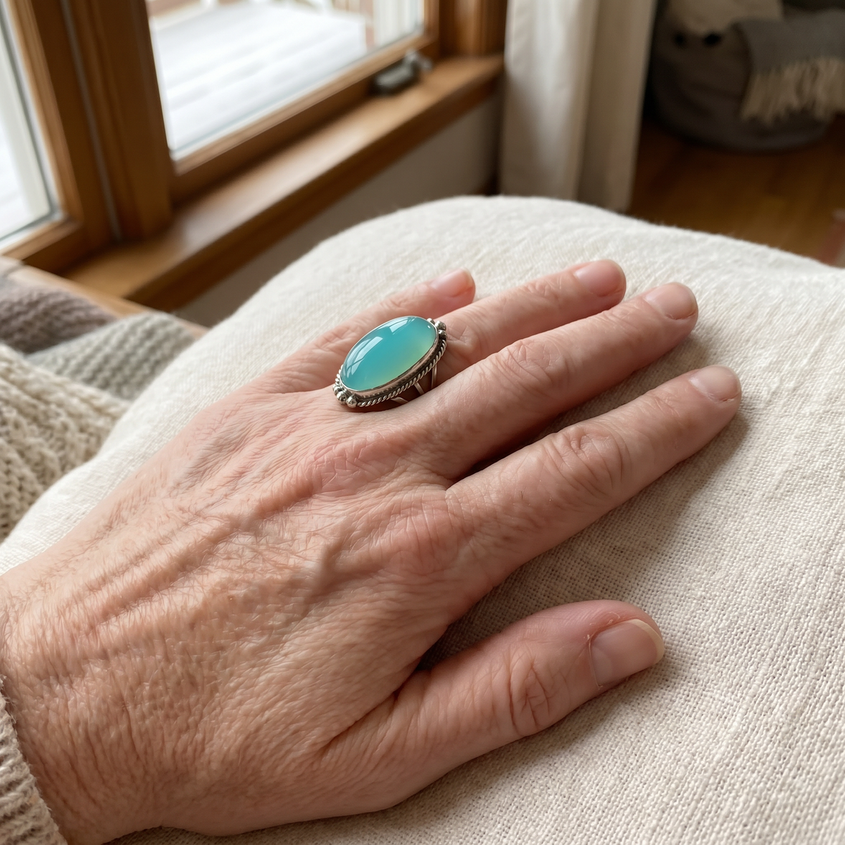 Noemi ring with turquoise and braided band