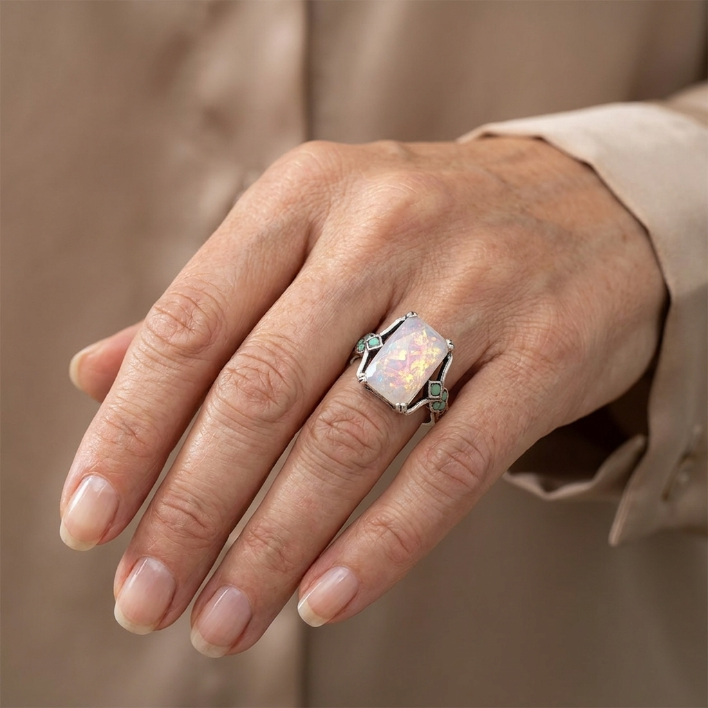 Vintage Silver Ring with White Opal