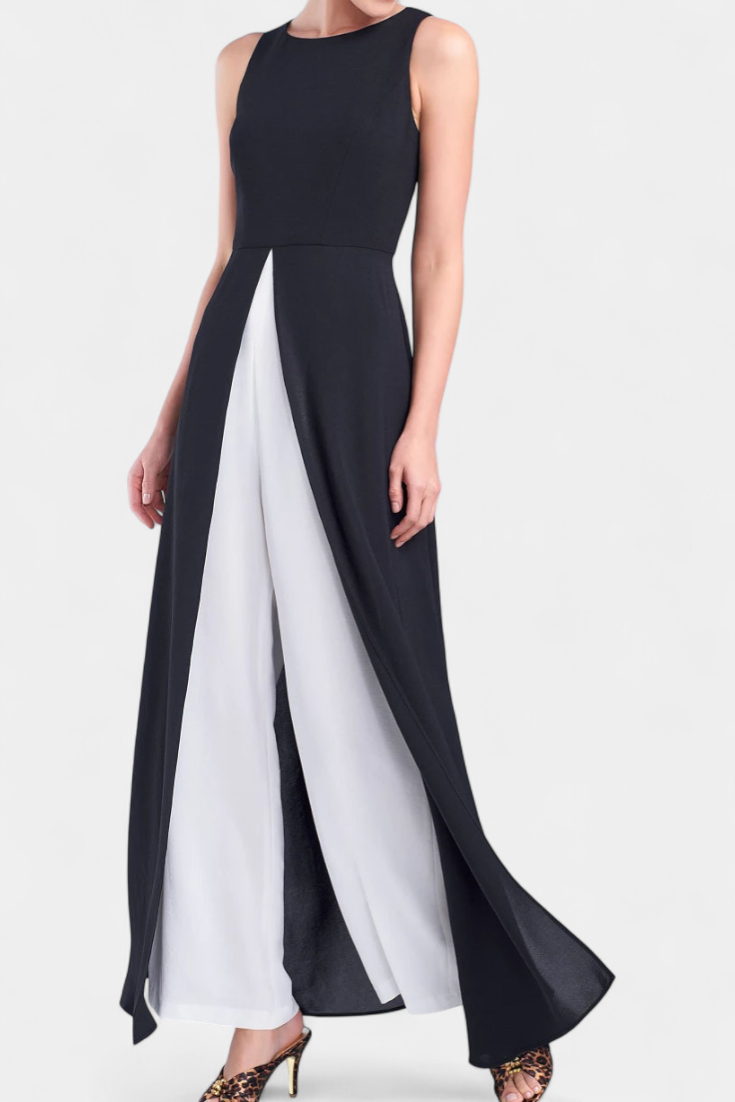 Alicia Elegant Bicolor Sleeveless Set with Wide Pants
