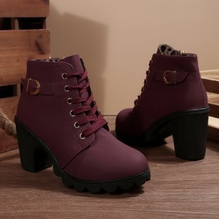 KATNIT - Chic Lace-Up Metal Buckle Chunky