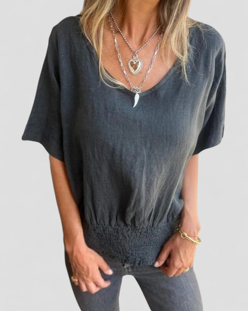 Laura - Waisted V-Neck T-Shirt