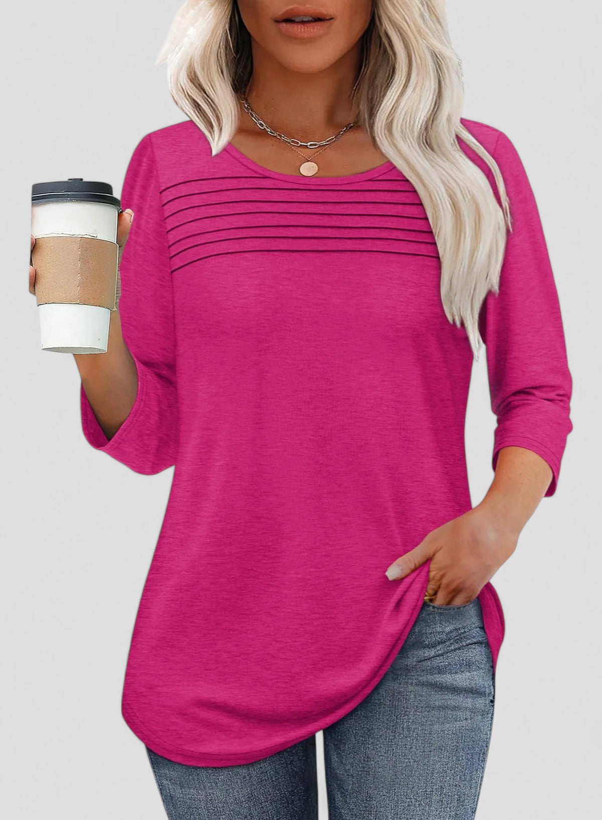 Evita - Pleated 3/4 Sleeve Top