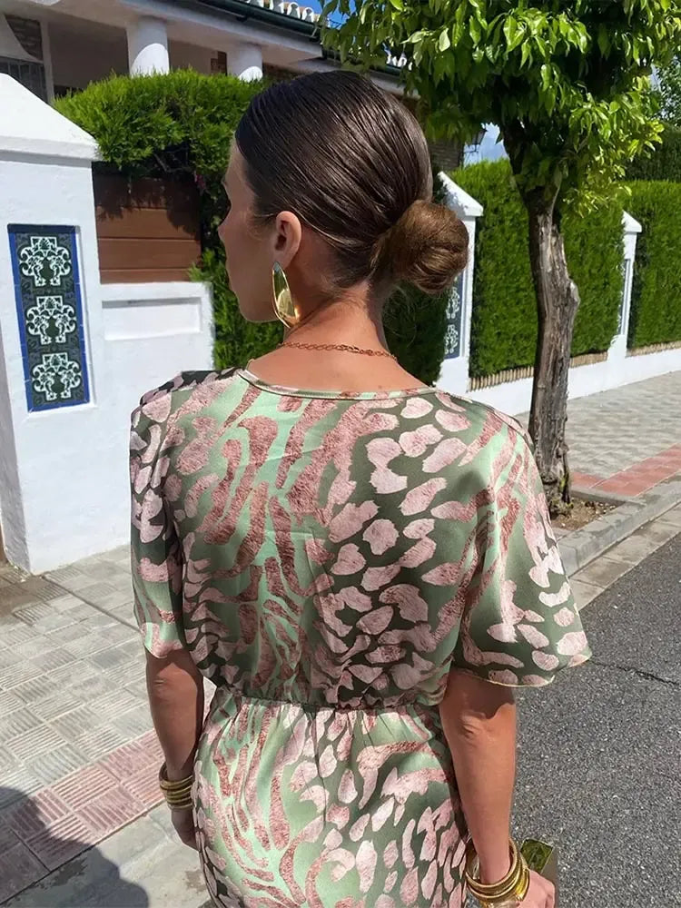 Clara™ - Elegant Copper Print Midi Dress