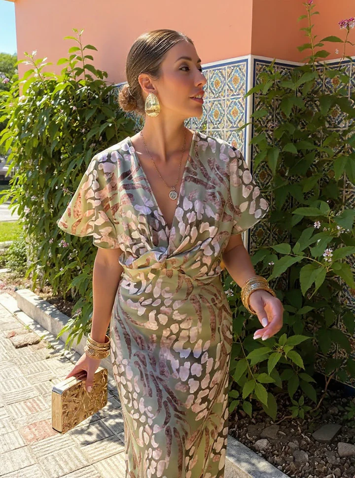 Clara™ - Elegant Copper Print Midi Dress