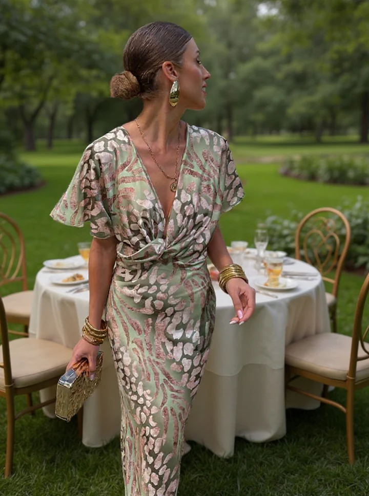 Clara™ - Elegant Copper Print Midi Dress