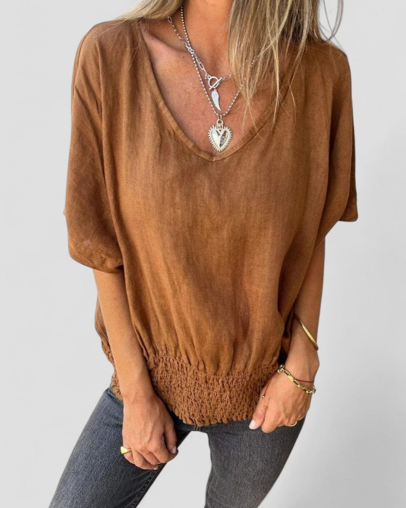 Laura - Waisted V-Neck T-Shirt