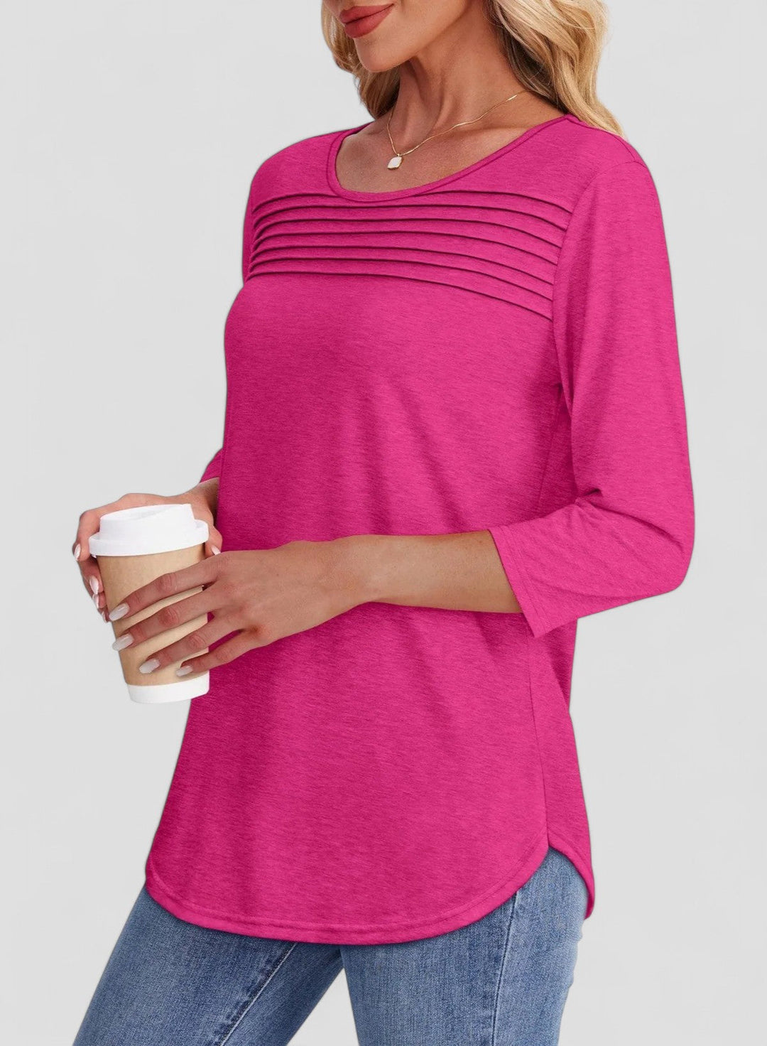 Evita - Pleated 3/4 Sleeve Top