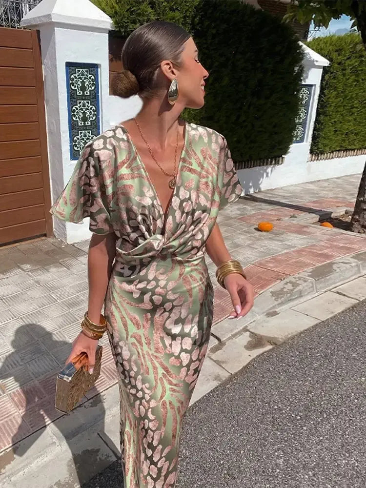 Clara™ - Elegant Copper Print Midi Dress