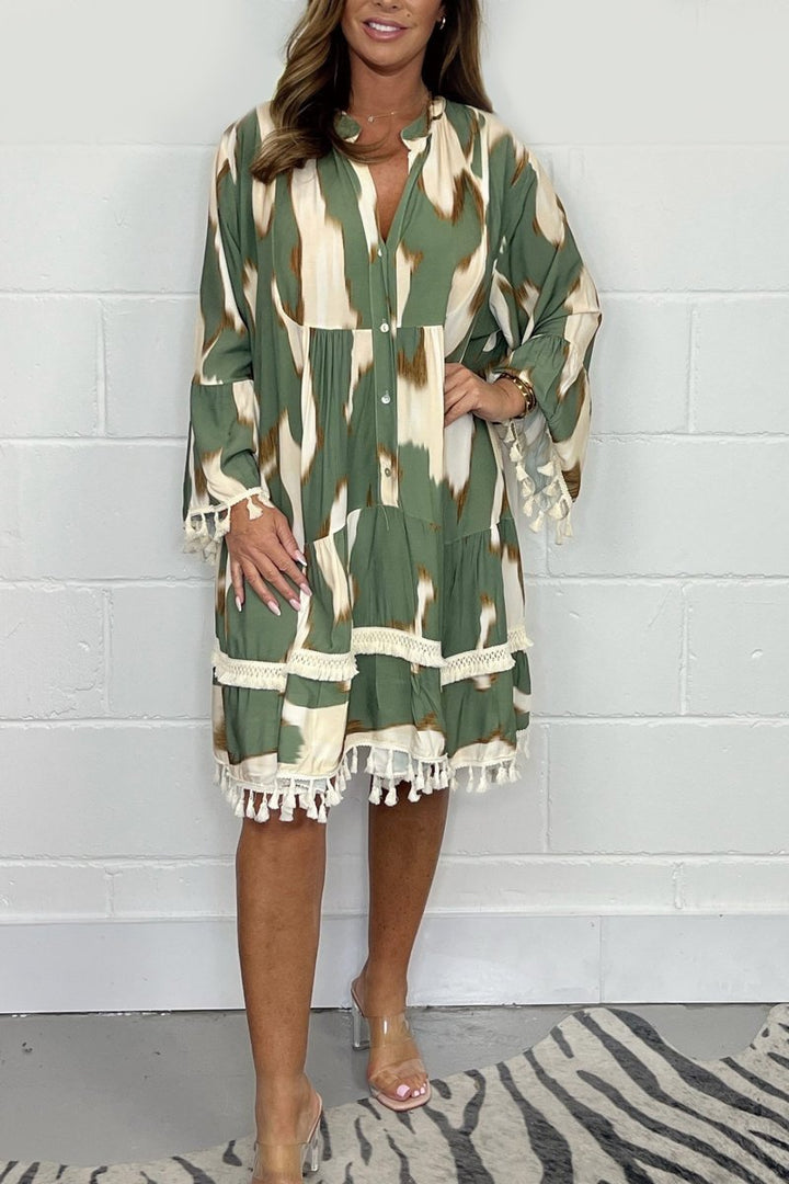 Janine | Printed Tassel Midi Dress – Effortless, Flowy &amp; Chic