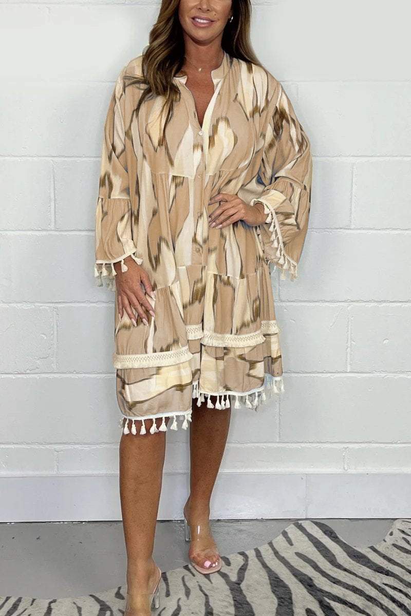 Janine | Printed Tassel Midi Dress – Effortless, Flowy &amp; Chic