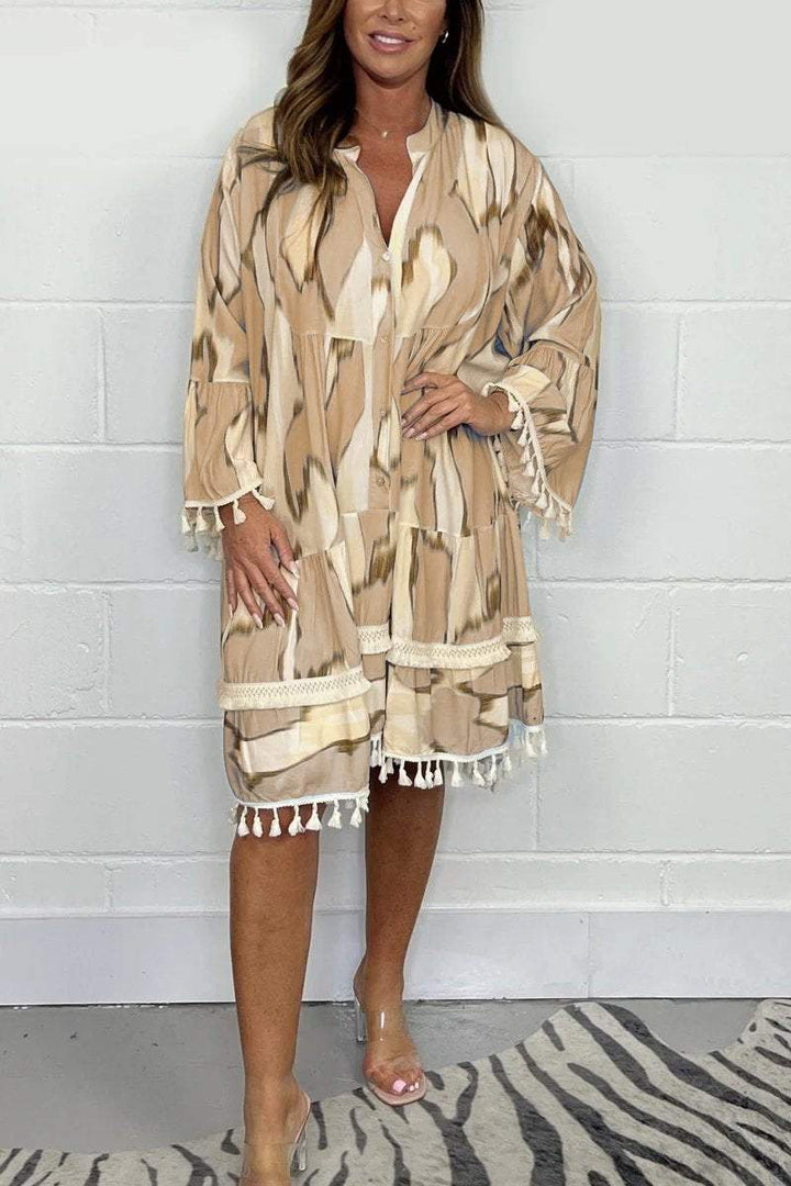 Janine | Printed Tassel Midi Dress – Effortless, Flowy &amp; Chic