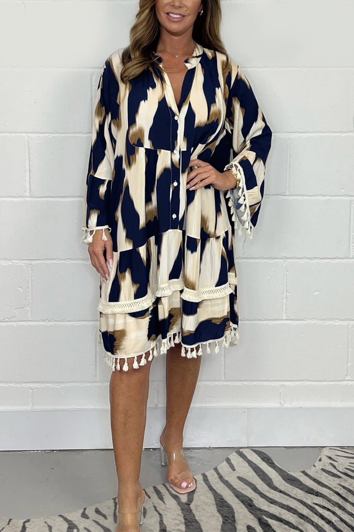 Janine | Printed Tassel Midi Dress – Effortless, Flowy &amp; Chic