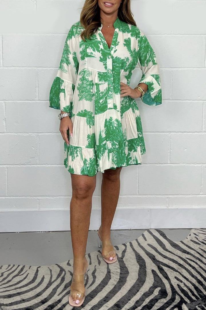 Fiona | Green &amp; White Print Dress – Relaxed, Flowy &amp; Fresh