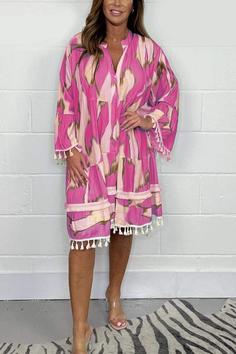 Janine | Printed Tassel Midi Dress – Effortless, Flowy &amp; Chic