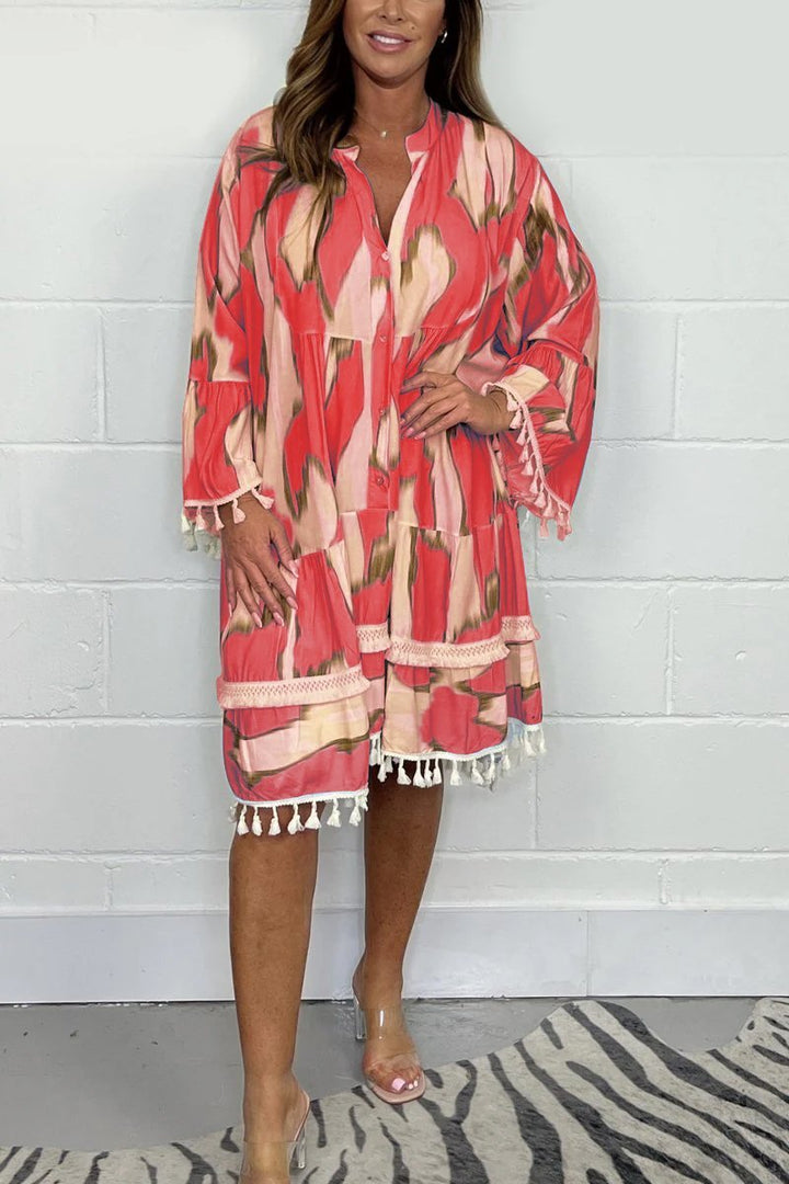 Janine | Printed Tassel Midi Dress – Effortless, Flowy &amp; Chic