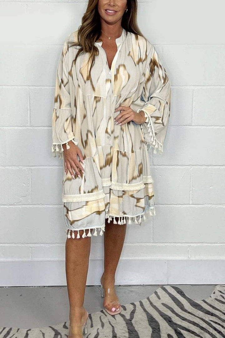 Janine | Printed Tassel Midi Dress – Effortless, Flowy &amp; Chic