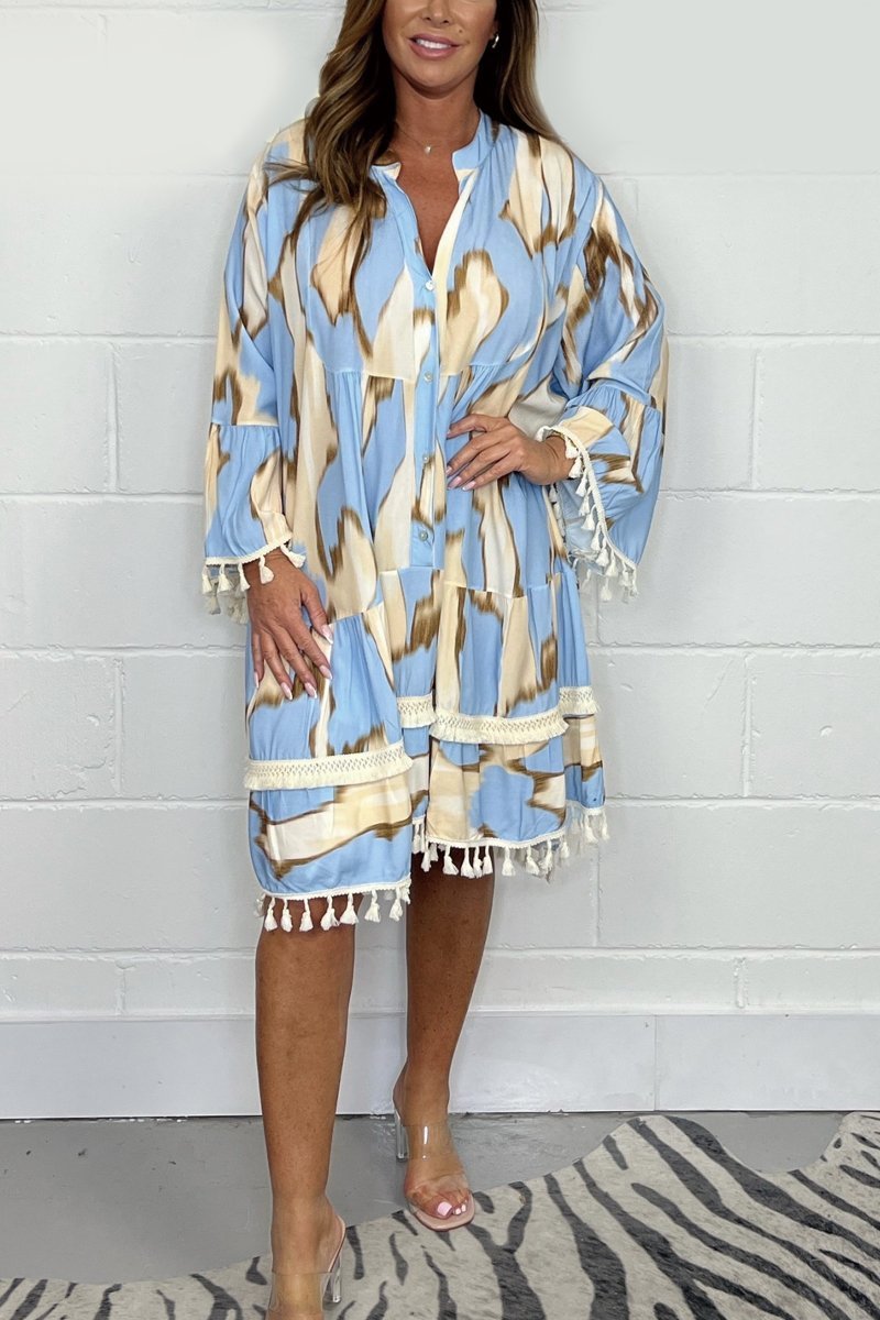 Janine | Printed Tassel Midi Dress – Effortless, Flowy &amp; Chic