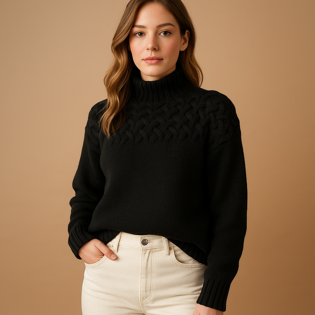 Elise Women's Long Knitted Sweater with Collar