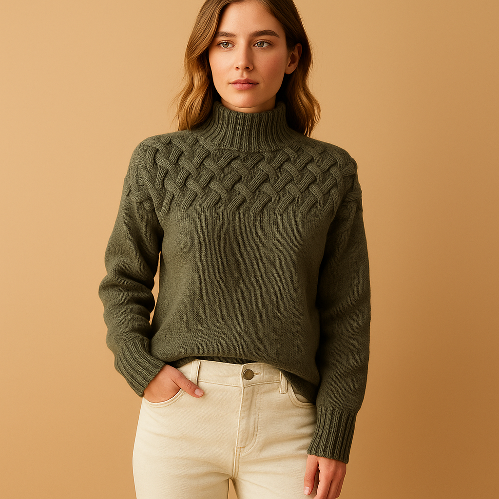 Elise Women's Long Knitted Sweater with Collar