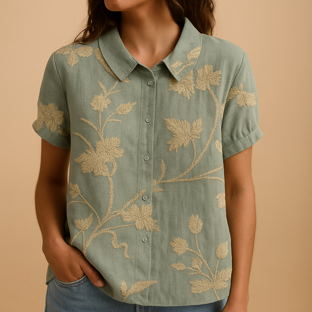 Fleur Women's Floral Print Lightweight Blouse with Relaxed Fit