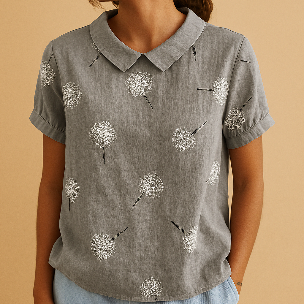 Fleur Women's Floral Print Lightweight Blouse with Relaxed Fit