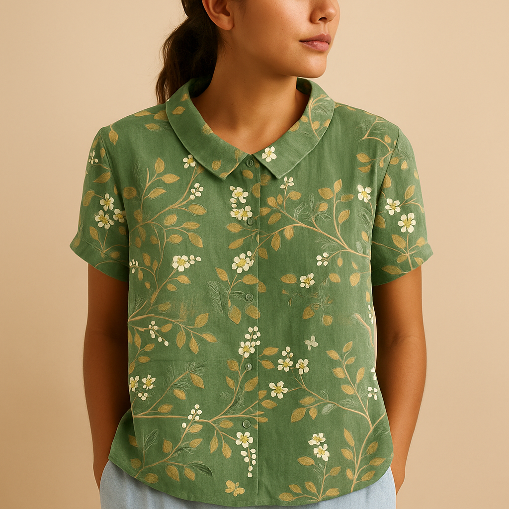 Fleur Women's Floral Print Lightweight Blouse with Relaxed Fit