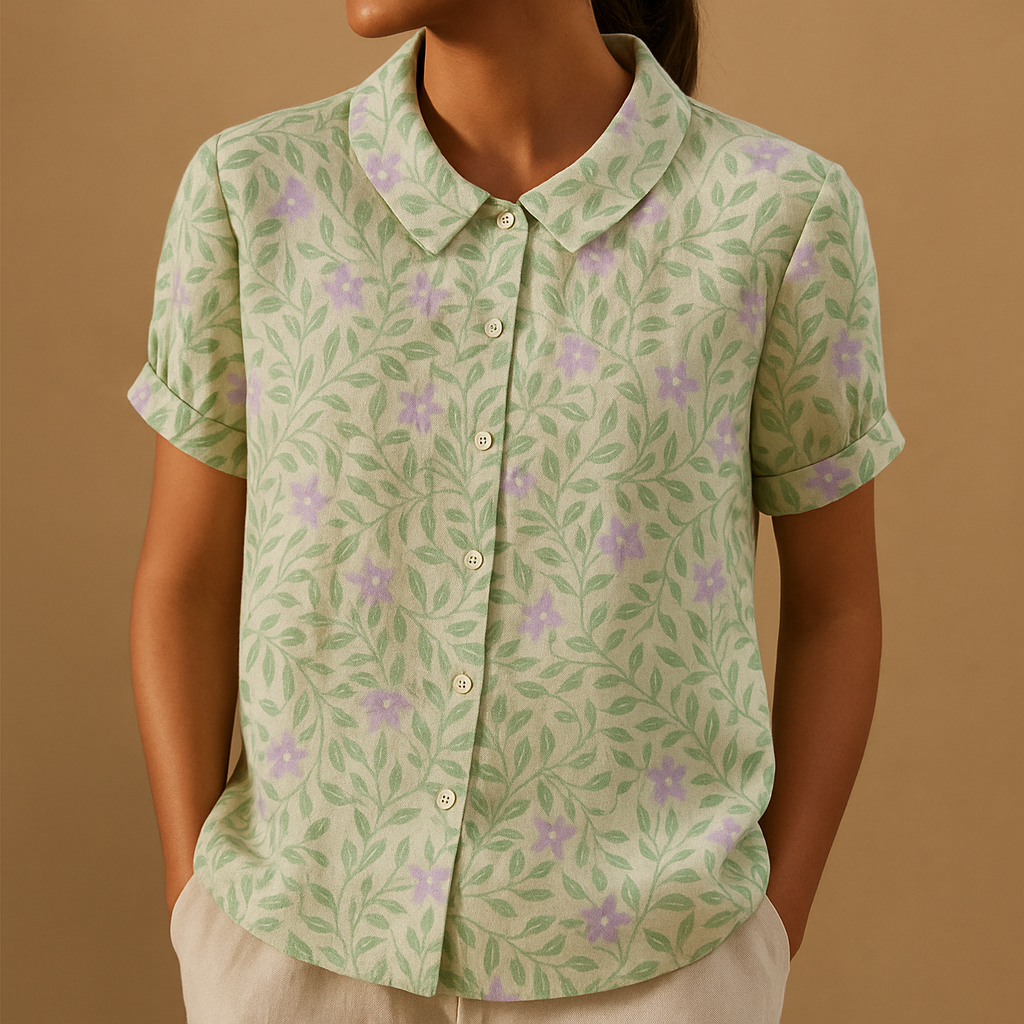 Fleur Women's Floral Print Lightweight Blouse with Relaxed Fit