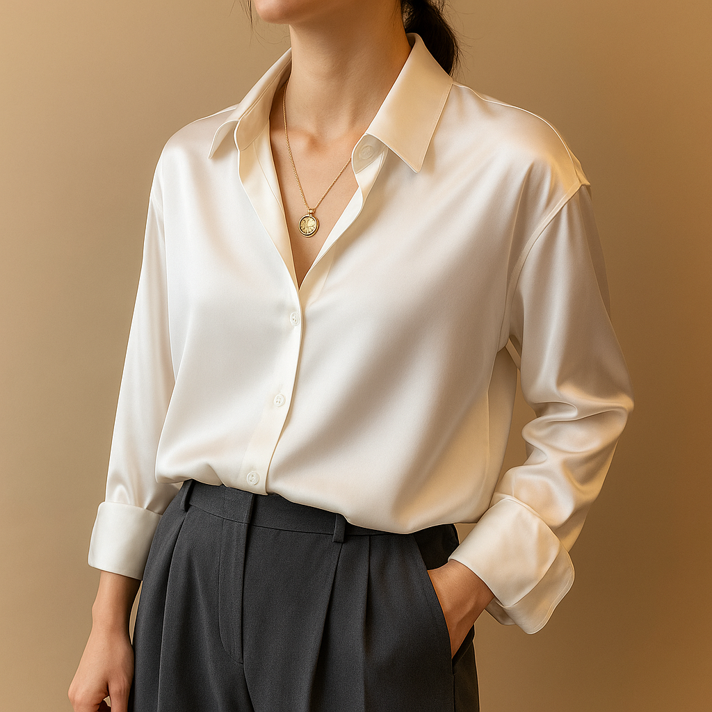 Vivette Women's Lightweight V-Neck Blouse with Button Closure
