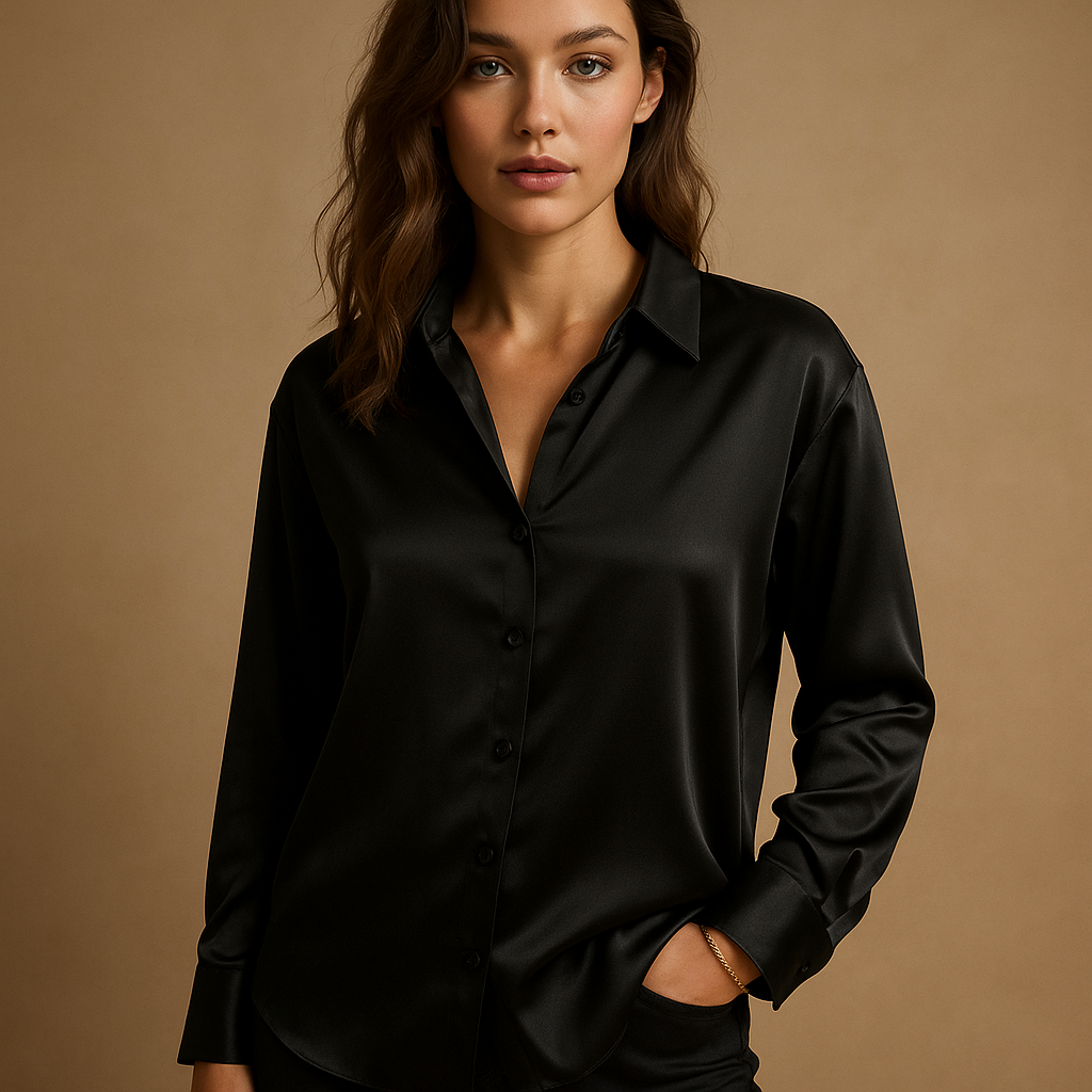 Vivette Women's Lightweight V-Neck Blouse with Button Closure