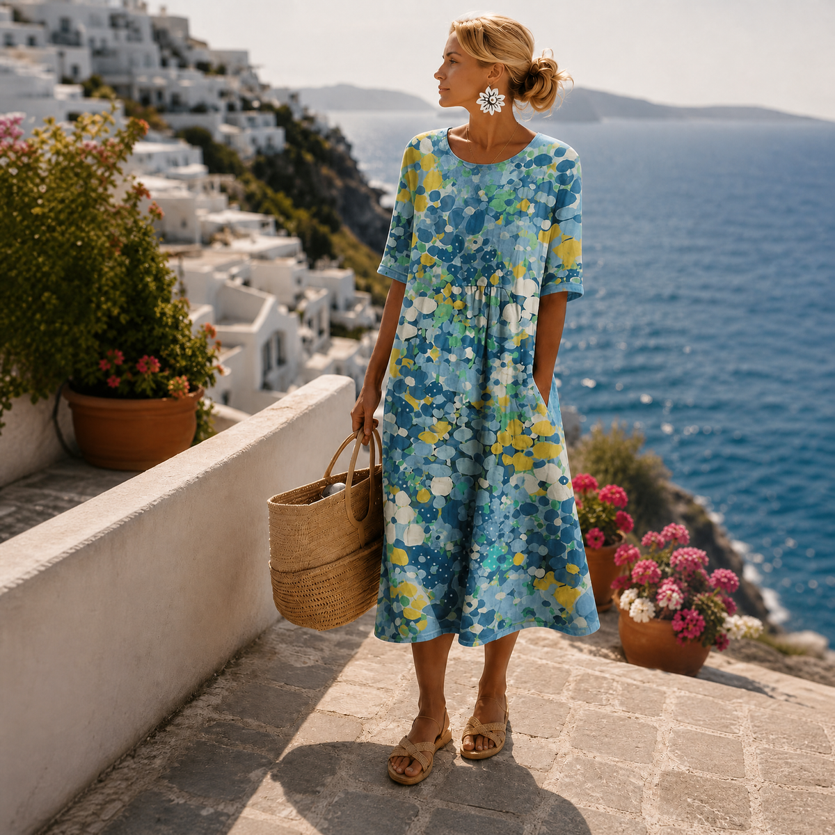 Elena | Lightweight Flowing Floral Midi Dress
