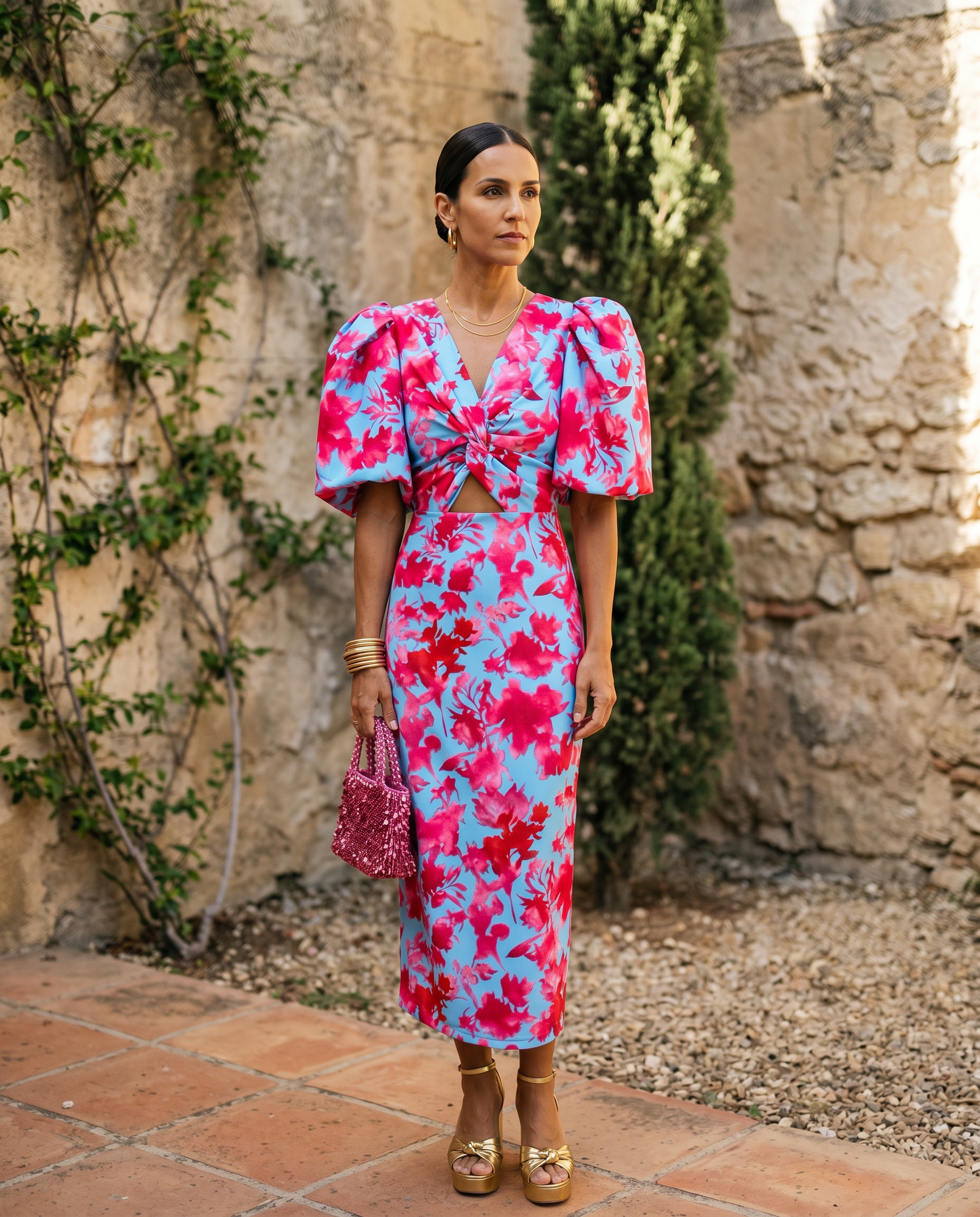 Carla™ - Floral Midi Dress with Puff Sleeves