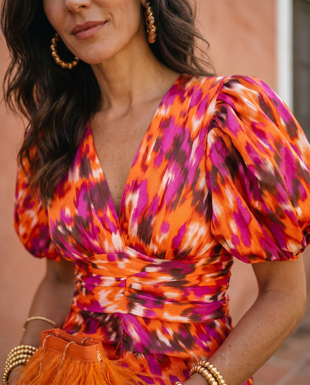 Carla™ - Floral Midi Dress with Puff Sleeves