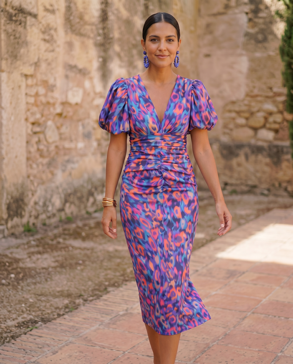 Carla™ - Floral Midi Dress with Puff Sleeves