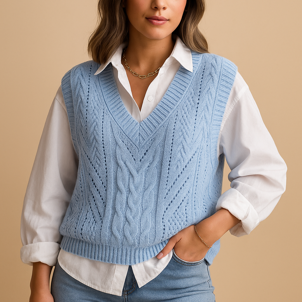 Women's Sleeveless V-Neck Cable Knit Vest | Marit