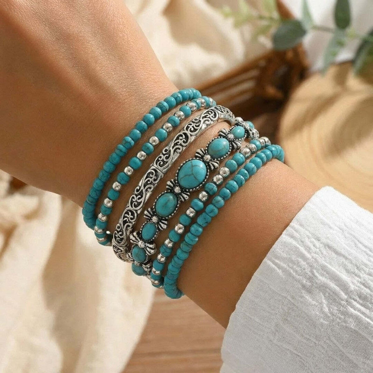 Mirella boho bracelet set with turquoise beads