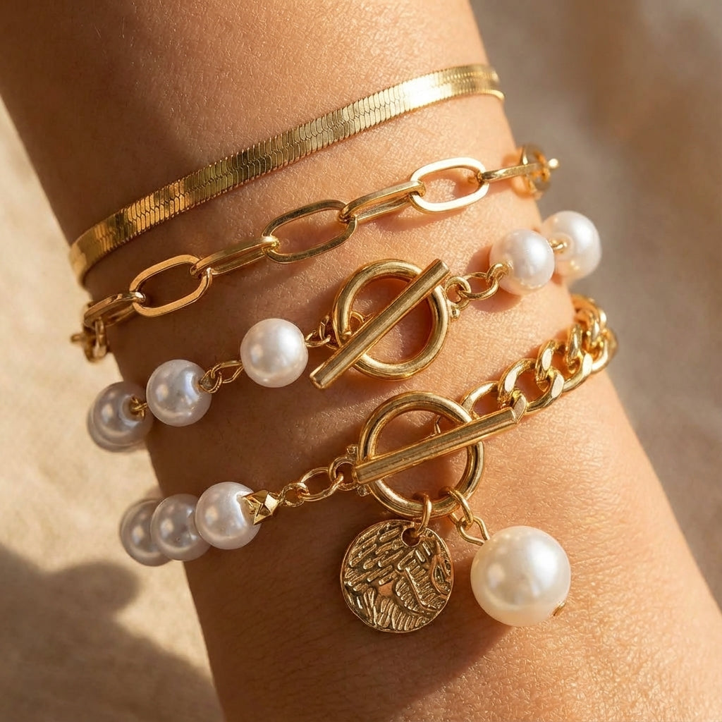 Luxury layered pearl bracelet set