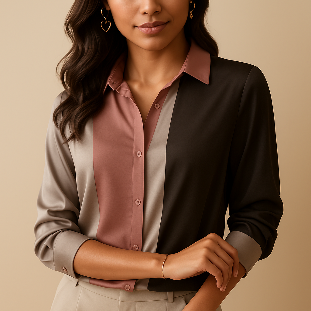 Giselle Women's Satin Blouse with Patchwork Stripes