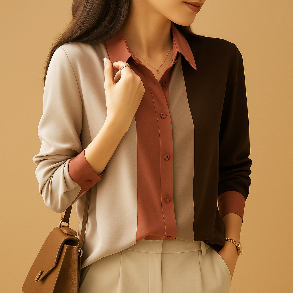 Giselle Women's Satin Blouse with Patchwork Stripes