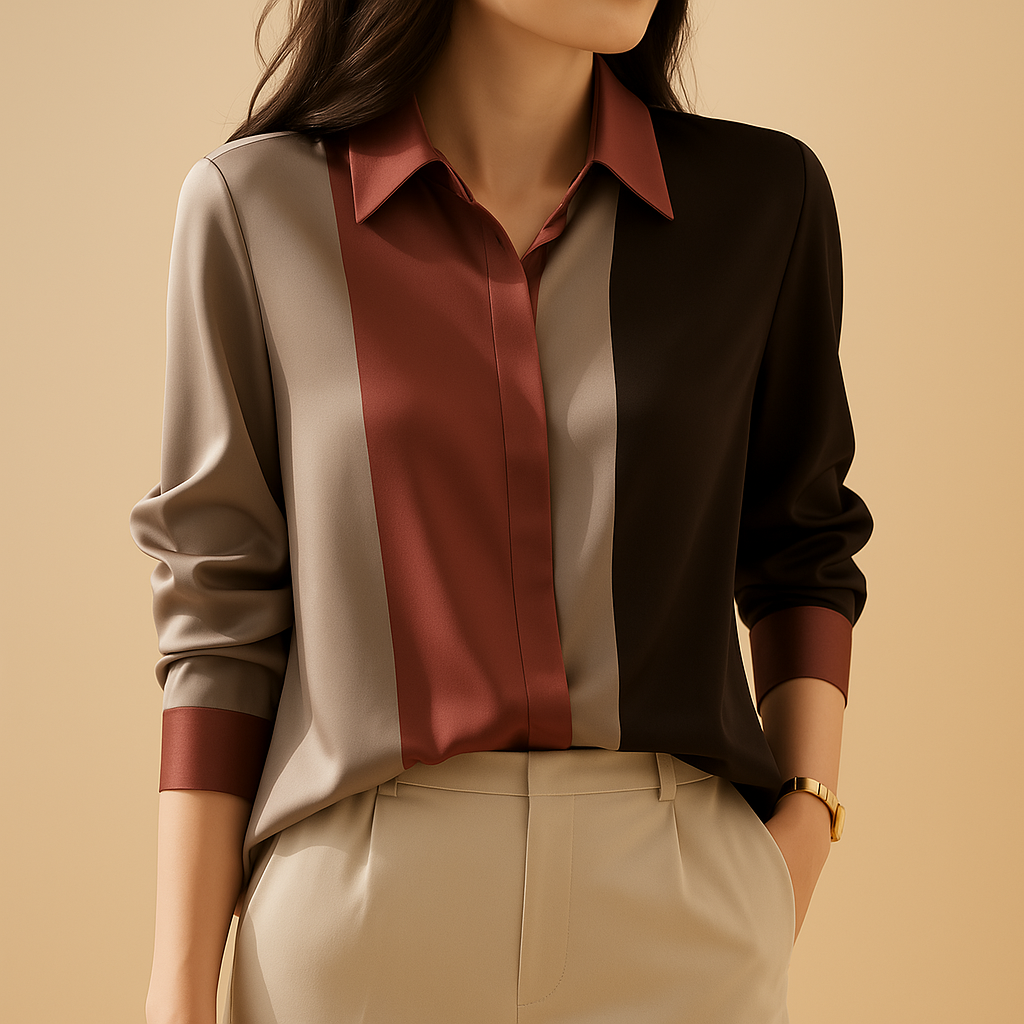 Giselle Women's Satin Blouse with Patchwork Stripes